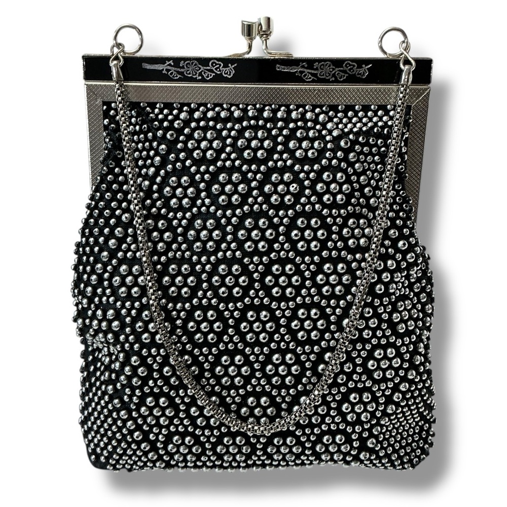 Vintage Elegant Black Beaded Evening Handbag Clutch